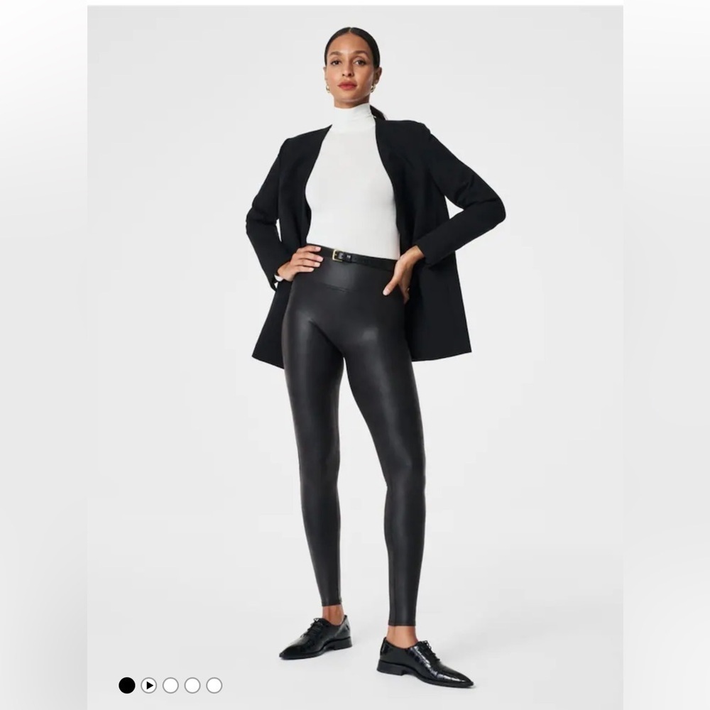 SPANX Women’s Black SPANXshape Faux Leather Leggings Size 1x Petite Plus Size
